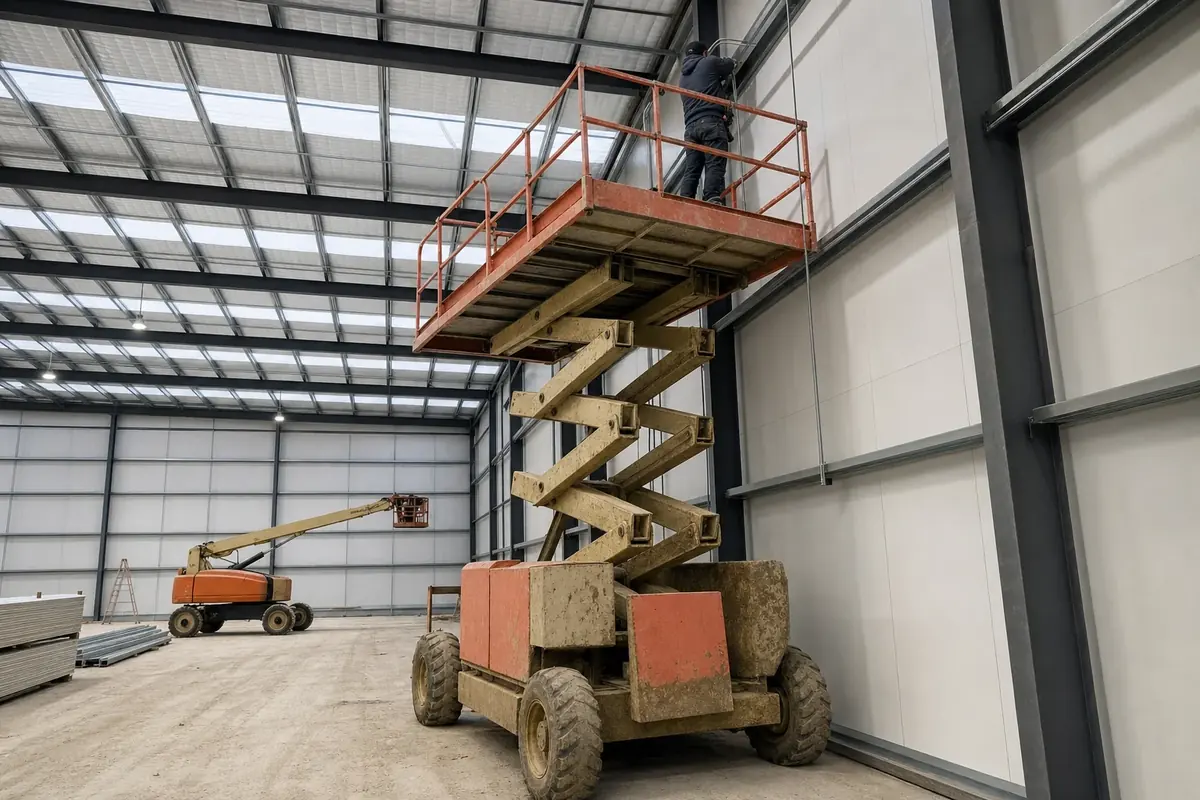 Scissor lift and boom lift hire Perth - elevated work platforms on a commercial site