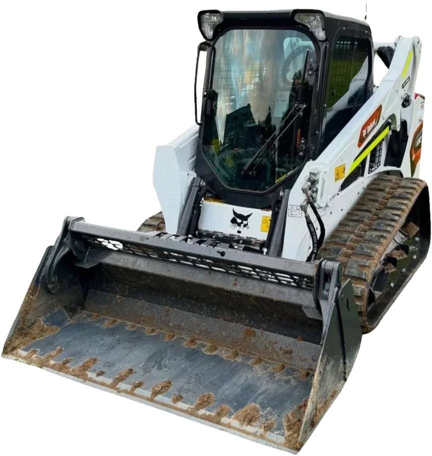 Bobcat T590 compact track loader with a 4-in-1 bucket - available on wet hire in Perth