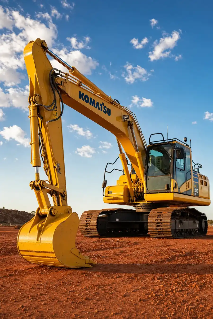 Yellow Komatsu excavator from the Plant Hire Perth dry hire fleet on a Perth site
