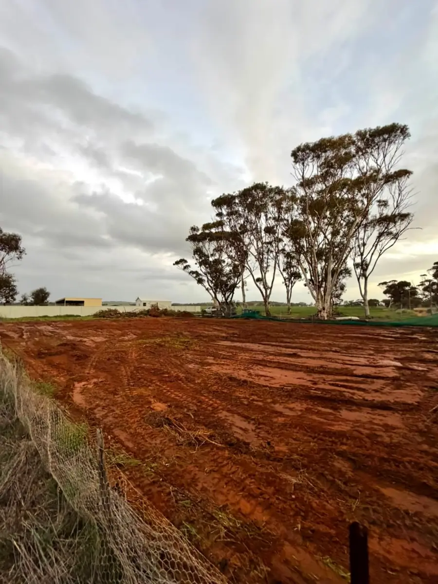 Cleared block worked to a consistent surface running up to a fence line and tree stand