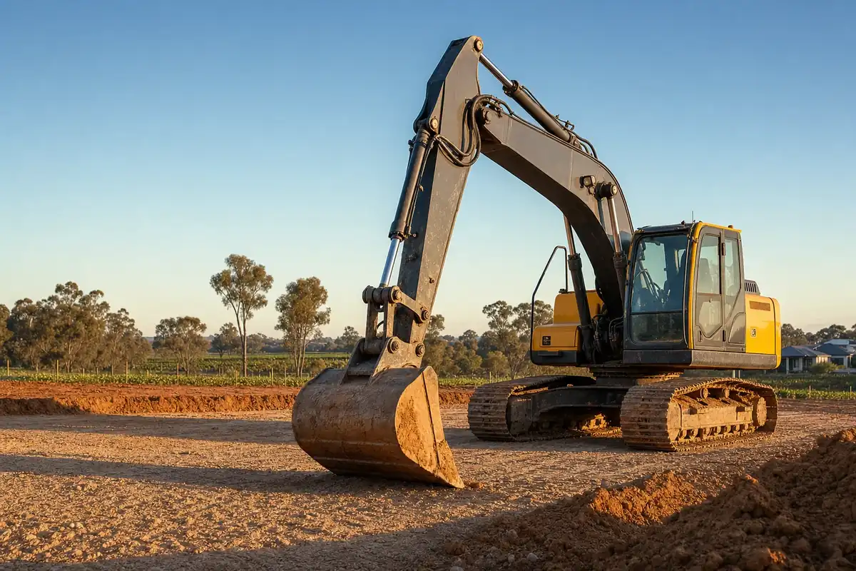 Komatsu excavator on a residential earthworks job in Ellenbrook, northeast Perth