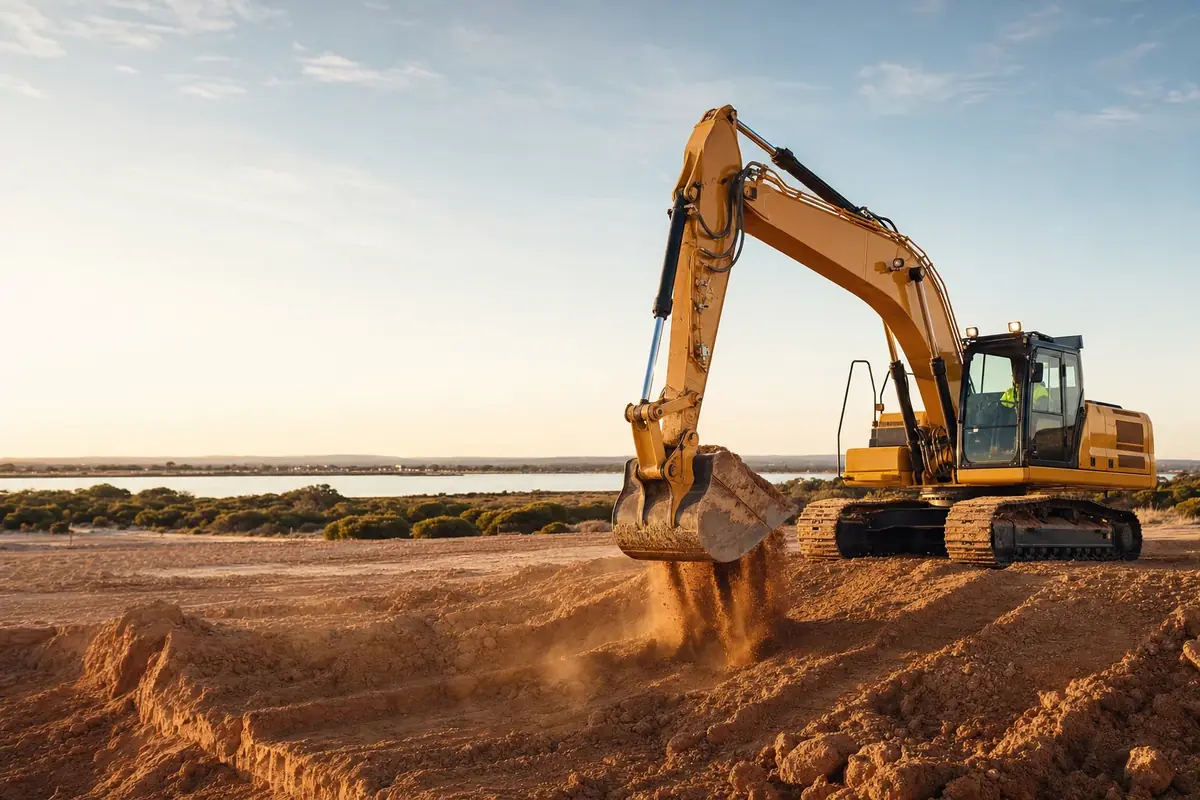 Komatsu mini excavator on a residential earthworks job in Mandurah, south of Perth