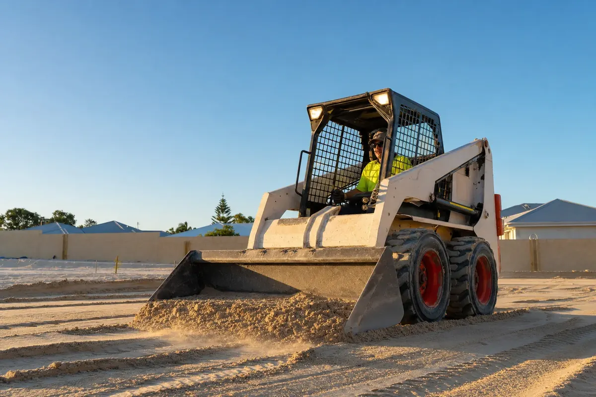 Bobcat skid steer levelling a driveway site in Wanneroo, north Perth